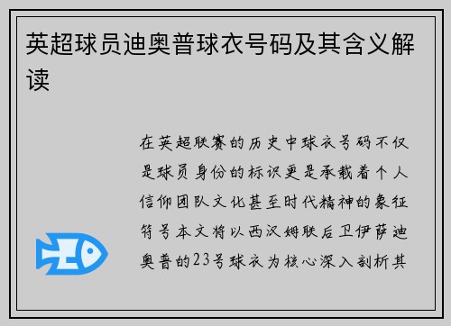 英超球员迪奥普球衣号码及其含义解读